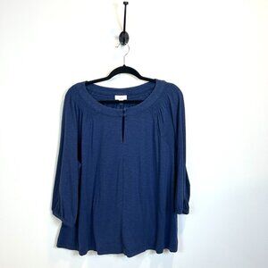J. Jill Cotton Tencel Blend Blue Keyhole neckline 3/4 Sleeves Top, XL Petite